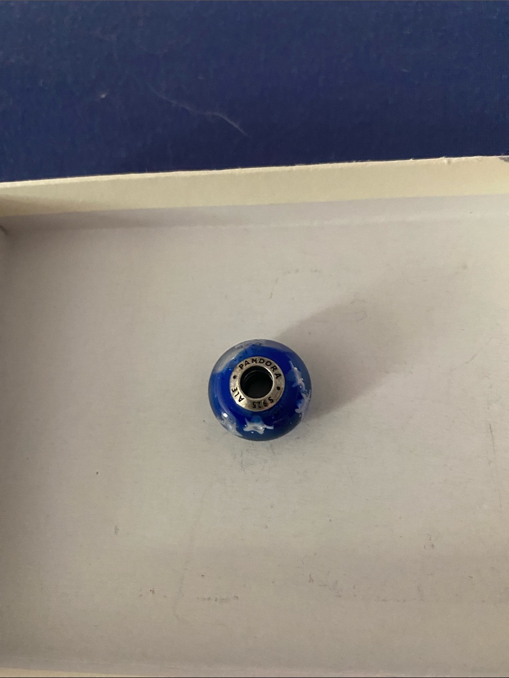 Pandora Blue Glass Charm with White Star Accents